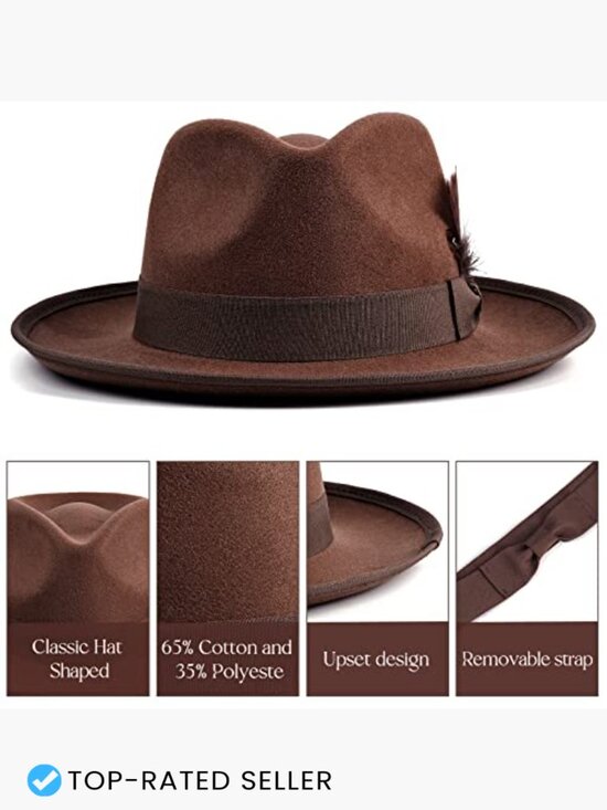 Classic Fedora Hat Wide Brim Felt Dress Panama Trilby Unisex Adjustable main image 5